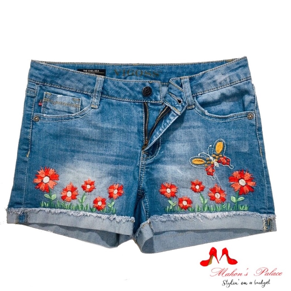 Vigoss Denim “The Chelsea Shorts” Floral Cuffed Jeans Shorts